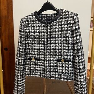 Alice + Olivia Black and White Tweed Blazer